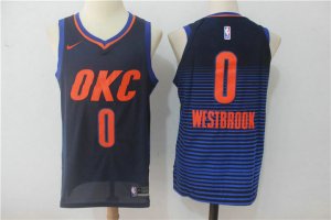 NBA 0 Westbrook OKC Thunder 2017-18 Season Maillot Marine bleu